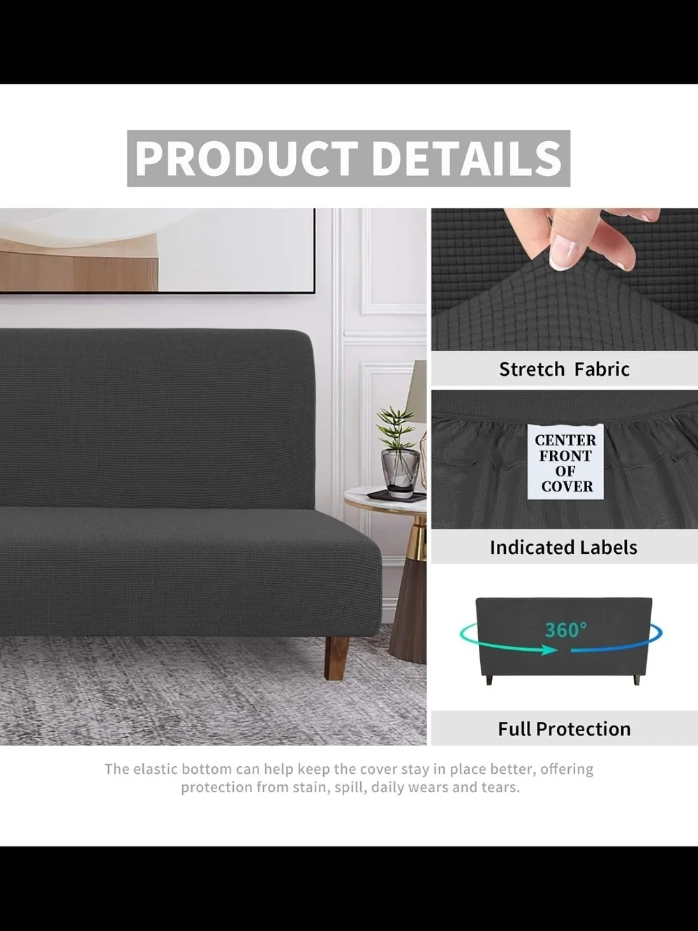 Gray Stretch Futon Sofa Protector Cover - Full Size New In Package
